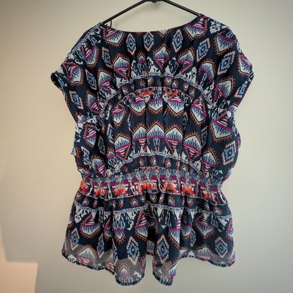 Old Navy V-Neck Short Sleeve Peplum Blouse – Multicolor | Size XL (16 - 18 ) - Picture 7 of 8